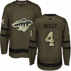 Mens Adidas Minnesota Wild 4 Mike Reilly Authentic Green Salute to Service NHL Jersey 