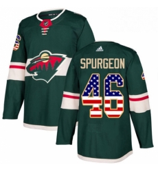 Mens Adidas Minnesota Wild 46 Jared Spurgeon Authentic Green USA Flag Fashion NHL Jersey 