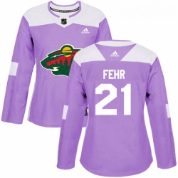 Womens Adidas Minnesota Wild 21 Eric Fehr Authentic Purple Fights Cancer Practice NHL Jersey 