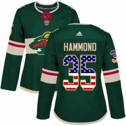 Womens Adidas Minnesota Wild 35 Andrew Hammond Authentic Green USA Flag Fashion NHL Jersey 