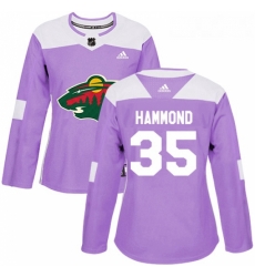 Womens Adidas Minnesota Wild 35 Andrew Hammond Authentic Purple Fights Cancer Practice NHL Jersey 