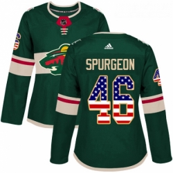 Womens Adidas Minnesota Wild 46 Jared Spurgeon Authentic Green USA Flag Fashion NHL Jersey 