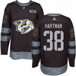 Mens Adidas Nashville Predators 38 Ryan Hartman Authentic Black 1917 2017 100th Anniversary NHL Jersey 