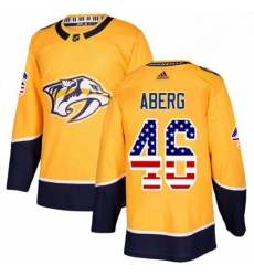 Mens Adidas Nashville Predators 46 Pontus Aberg Authentic Gold USA Flag Fashion NHL Jersey 