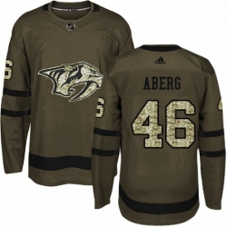 Mens Adidas Nashville Predators 46 Pontus Aberg Authentic Green Salute to Service NHL Jersey 