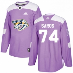 Mens Adidas Nashville Predators 74 Juuse Saros Authentic Purple Fights Cancer Practice NHL Jersey 