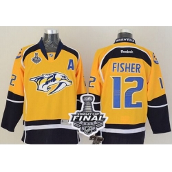 Predators #12 Mike Fisher Yellow Home 2017 Stanley Cup Final Patch Stitched NHL Jersey