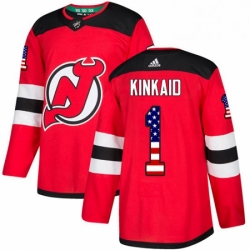 Mens Adidas New Jersey Devils 1 Keith Kinkaid Authentic Red USA Flag Fashion NHL Jersey 