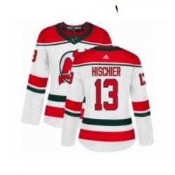 Womens Adidas New Jersey Devils 13 Nico Hischier Authentic White Alternate NHL Jersey 