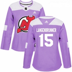 Womens Adidas New Jersey Devils 15 Jamie Langenbrunner Authentic Purple Fights Cancer Practice NHL Jersey 