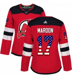 Womens Adidas New Jersey Devils 17 Patrick Maroon Authentic Red USA Flag Fashion NHL Jersey 