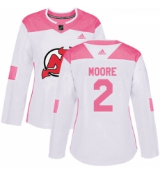 Womens Adidas New Jersey Devils 2 John Moore Authentic WhitePink Fashion NHL Jersey 