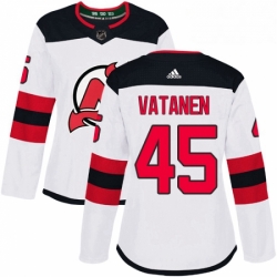 Womens Adidas New Jersey Devils 45 Sami Vatanen Authentic White Away NHL Jersey 