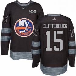 Mens Adidas New York Islanders 15 Cal Clutterbuck Authentic Black 1917 2017 100th Anniversary NHL Jersey 