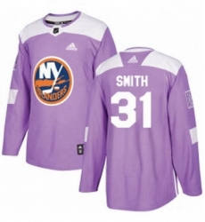 Mens Adidas New York Islanders 31 Billy Smith Authentic Purple Fights Cancer Practice NHL Jersey 