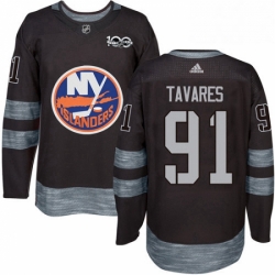 Mens Adidas New York Islanders 91 John Tavares Authentic Black 1917 2017 100th Anniversary NHL Jersey 
