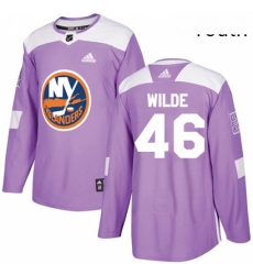 Youth Adidas New York Islanders 46 Bode Wilde Authentic Purple Fights Cancer Practice NHL Jersey 