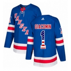 Mens Adidas New York Rangers 1 Eddie Giacomin Authentic Royal Blue USA Flag Fashion NHL Jersey 