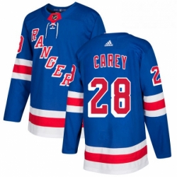 Mens Adidas New York Rangers 28 Paul Carey Authentic Royal Blue Home NHL Jersey 