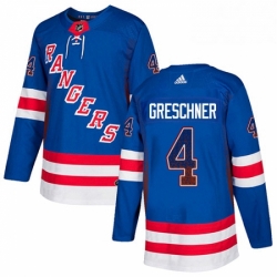 Mens Adidas New York Rangers 4 Ron Greschner Authentic Royal Blue Drift Fashion NHL Jersey 