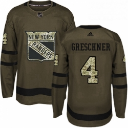 Mens Adidas New York Rangers 4 Ron Greschner Premier Green Salute to Service NHL Jersey 