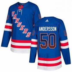 Mens Adidas New York Rangers 50 Lias Andersson Authentic Royal Blue Drift Fashion NHL Jersey 