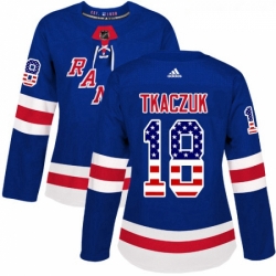 Womens Adidas New York Rangers 18 Walt Tkaczuk Authentic Royal Blue USA Flag Fashion NHL Jersey 