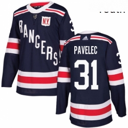 Youth Adidas New York Rangers 31 Ondrej Pavelec Authentic Navy Blue 2018 Winter Classic NHL Jersey 