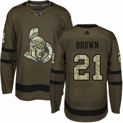 Mens Adidas Ottawa Senators 21 Logan Brown Premier Green Salute to Service NHL Jersey 