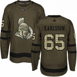 Mens Adidas Ottawa Senators 65 Erik Karlsson Authentic Green Salute to Service NHL Jersey 