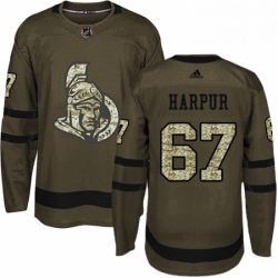 Mens Adidas Ottawa Senators 67 Ben Harpur Authentic Green Salute to Service NHL Jersey 