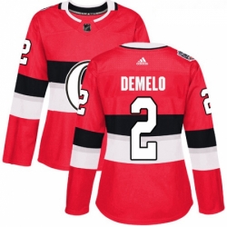 Womens Adidas Ottawa Senators 2 Dylan DeMelo Authentic Red 2017 100 Classic NHL Jersey 