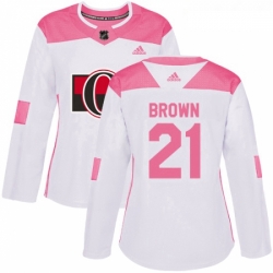 Womens Adidas Ottawa Senators 21 Logan Brown Authentic WhitePink Fashion NHL Jersey 