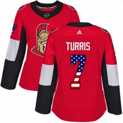 Womens Adidas Ottawa Senators 7 Kyle Turris Authentic Red USA Flag Fashion NHL Jersey 