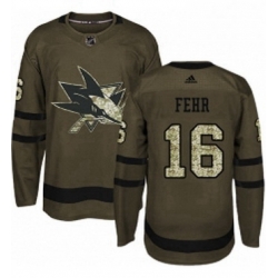 Mens Adidas San Jose Sharks 16 Eric Fehr Authentic Green Salute to Service NHL Jerse