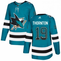 Mens Adidas San Jose Sharks 19 Joe Thornton Authentic Teal Drift Fashion NHL Jersey 