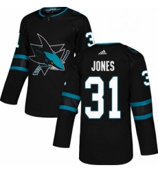 Mens Adidas San Jose Sharks 31 Martin Jones Premier Black Alternate NHL Jersey 