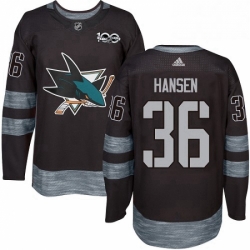 Mens Adidas San Jose Sharks 36 Jannik Hansen Authentic Black 1917 2017 100th Anniversary NHL Jersey 