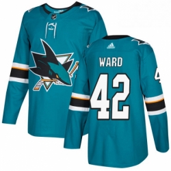 Mens Adidas San Jose Sharks 42 Joel Ward Premier Teal Green Home NHL Jersey 