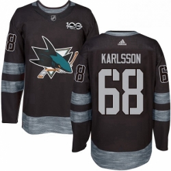 Mens Adidas San Jose Sharks 68 Melker Karlsson Authentic Black 1917 2017 100th Anniversary NHL Jersey 