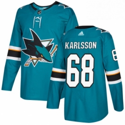 Mens Adidas San Jose Sharks 68 Melker Karlsson Premier Teal Green Home NHL Jersey 