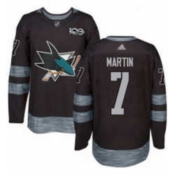 Mens Adidas San Jose Sharks 7 Paul Martin Authentic Black 1917 2017 100th Anniversary NHL Jersey 