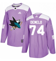 Mens Adidas San Jose Sharks 74 Dylan DeMelo Authentic Purple Fights Cancer Practice NHL Jersey 