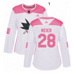 Womens Adidas San Jose Sharks 28 Timo Meier Authentic WhitePink Fashion NHL Jersey 