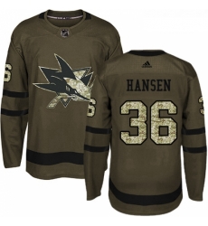 Youth Adidas San Jose Sharks 36 Jannik Hansen Premier Green Salute to Service NHL Jersey 