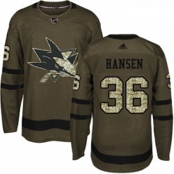 Youth Adidas San Jose Sharks 36 Jannik Hansen Premier Green Salute to Service NHL Jersey 