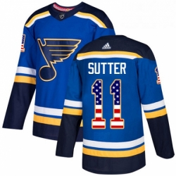 Mens Adidas St Louis Blues 11 Brian Sutter Authentic Blue USA Flag Fashion NHL Jersey 