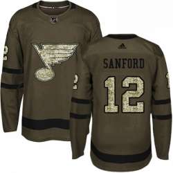 Mens Adidas St Louis Blues 12 Zach Sanford Premier Green Salute to Service NHL Jersey 