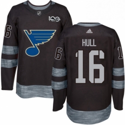 Mens Adidas St Louis Blues 16 Brett Hull Authentic Black 1917 2017 100th Anniversary NHL Jersey 