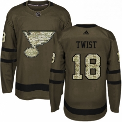 Mens Adidas St Louis Blues 18 Tony Twist Premier Green Salute to Service NHL Jersey 